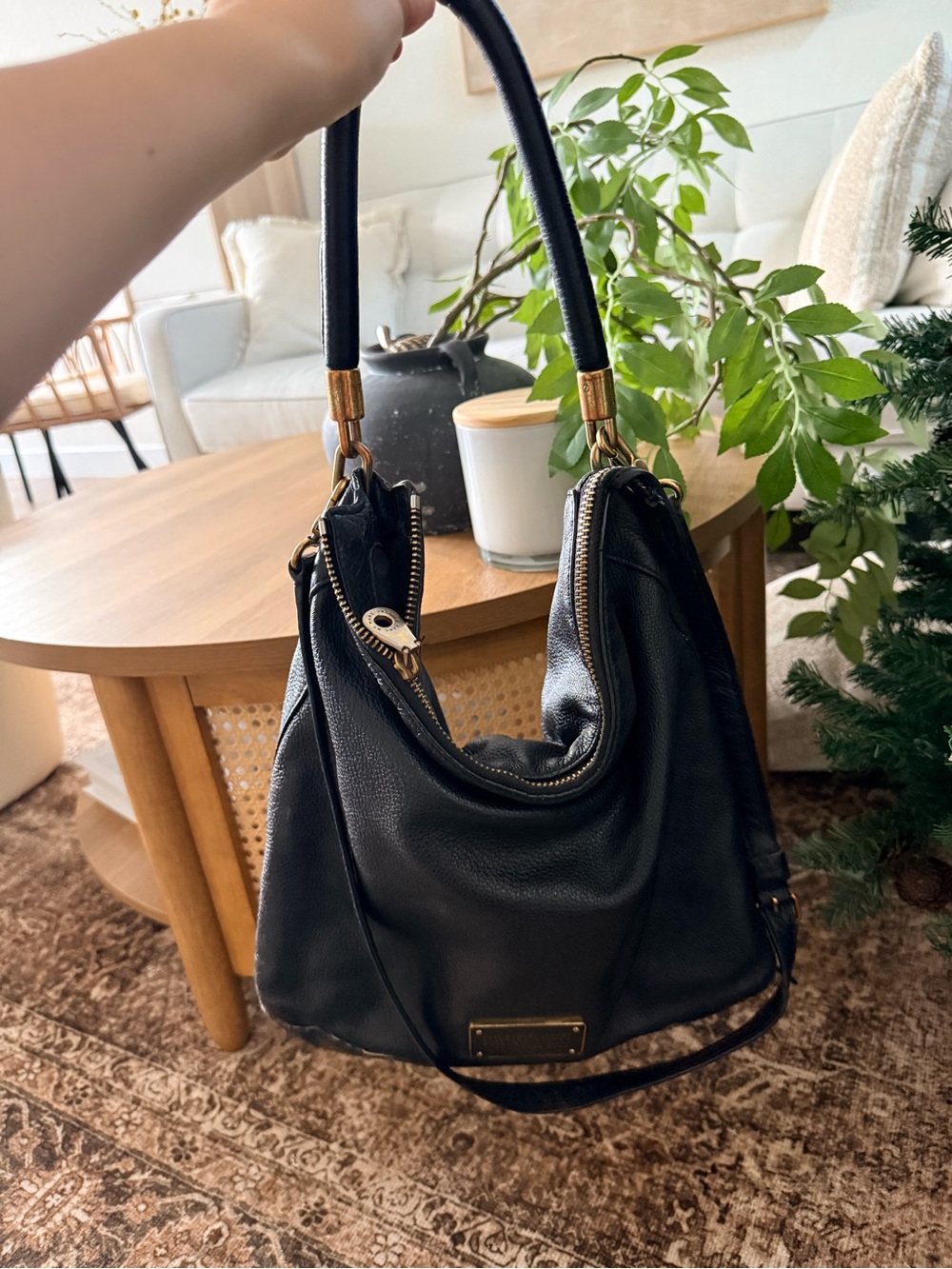 Marc by Marc Jacobs Black Leather Shoulder Bag Gold Tone Hardware